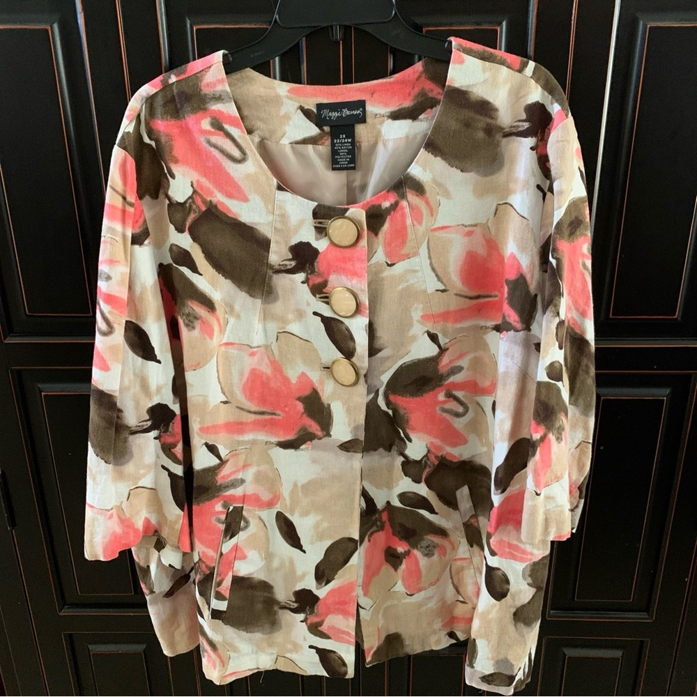 Maggie Barnes Floral Jacket Blazer Plus Size 2X Holiday Beachy Airy